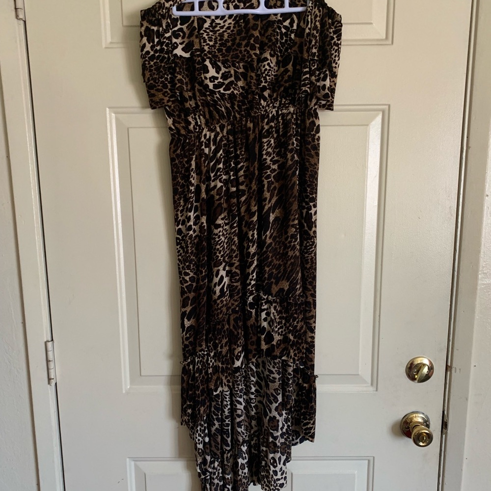 Strapless Leopard print high low dress